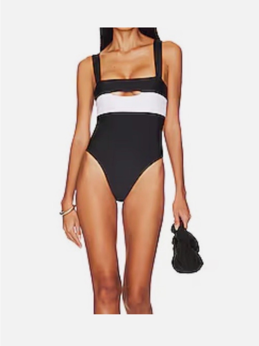 Lovers + Friends Black and White Cutout One-Piece Swimsuit